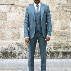 Traje verde 3 piezas raya iplomática slim VERDE